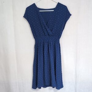 Unbranded Blue Textured Dots Cinched Waist Cap Sleeve Dress Size Medium